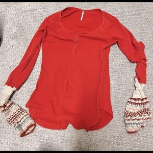 Free People Orange Sweater with Crotchet sleeves